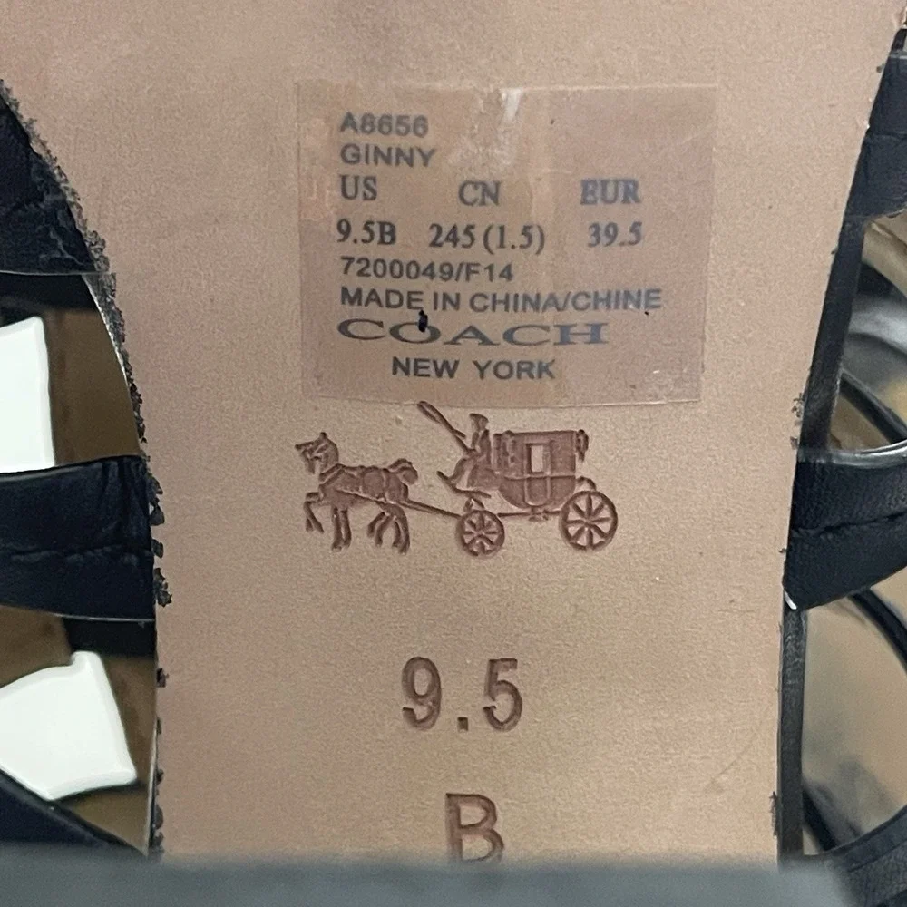 Coach Ginny Gladiator Black Leather Heels Sandals Womens 9.5 B Strappy Studded - Picture 9 of 10